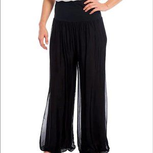 Silk Blend Wide Leg Lined Palazzo Pants